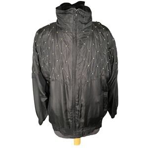 Vintage 90s Rhoda Lynn Black Windbreaker Zip Up Silk Coat Jacket Medium Large